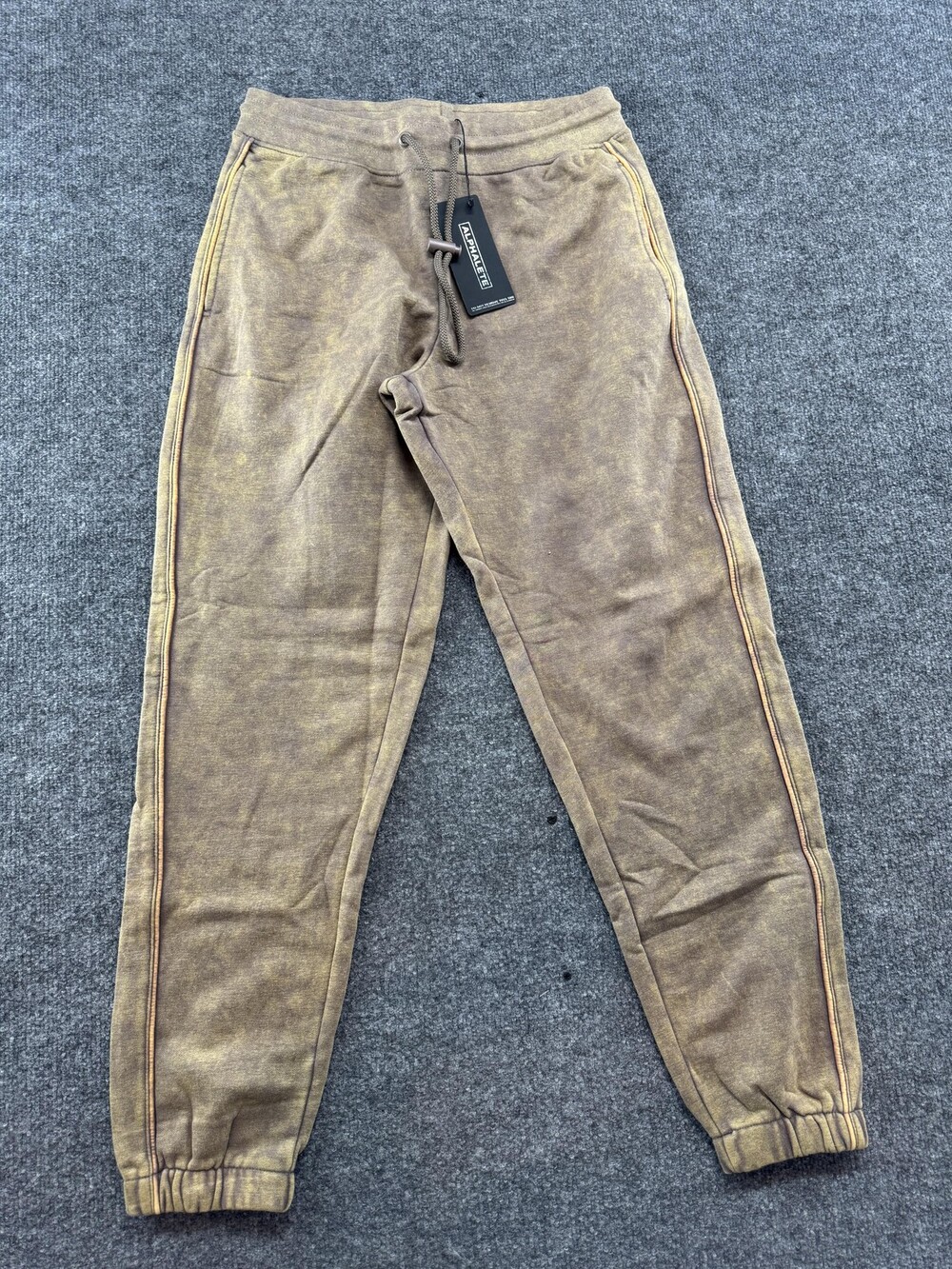Alphalete Pants Mens Small Brown Fleece Joggers Acid Wash Tapered Cuffed